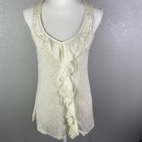 Women's Kenar - off white tank top with ruffle detail size Larg - Picture 9 of 10